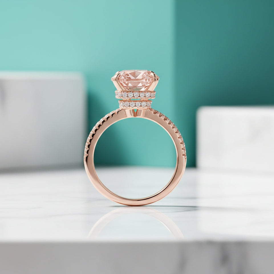 3.50 Ct Rose Gold Cushion Cut Tourmaline Engagement Ring-Evani Jewelry