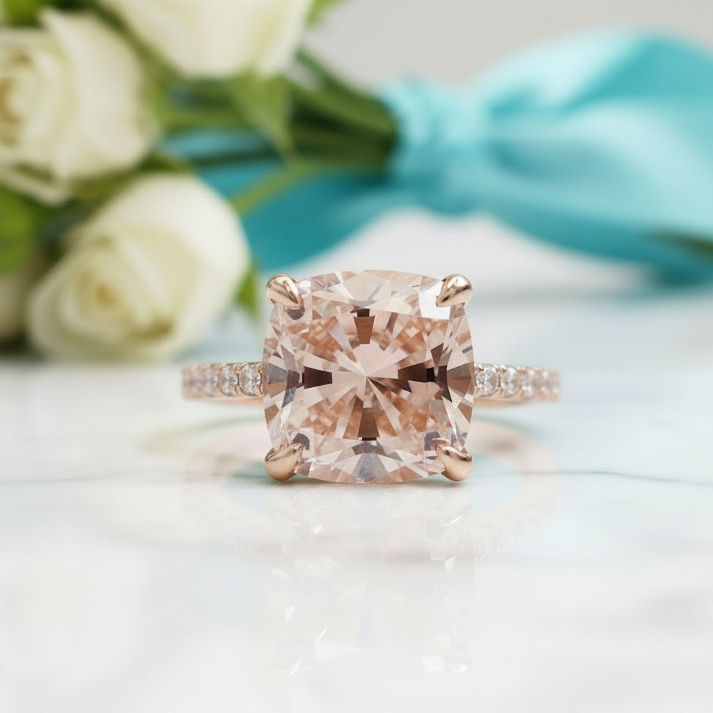 3.50 Ct Rose Gold Cushion Cut Tourmaline Engagement Ring-Evani Jewelry