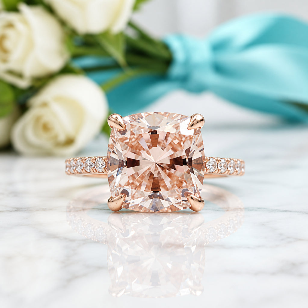3.50 Ct Rose Gold Cushion Cut Tourmaline Engagement Ring-Evani Jewelry
