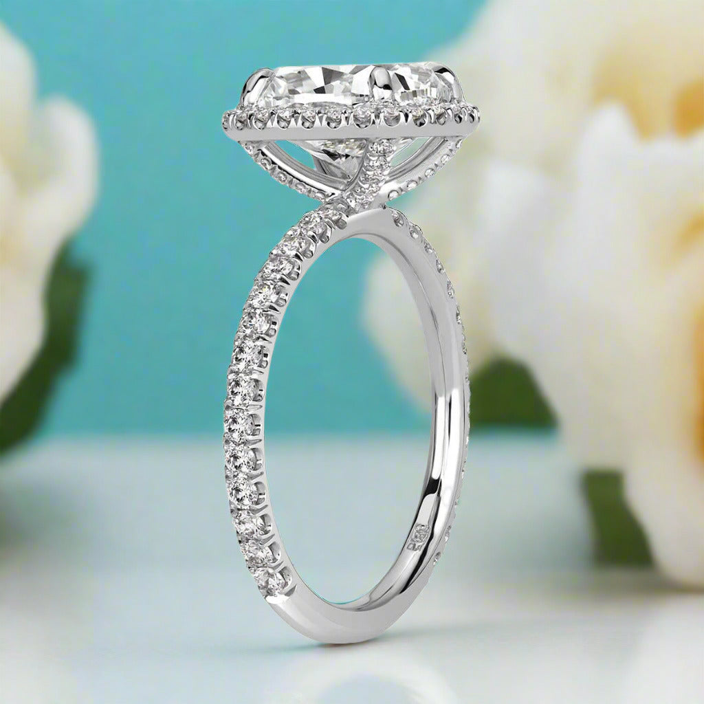 3.50 ct Cushion Cut Diamond Halo Engagement Ring-Evani Naomi Jewelry