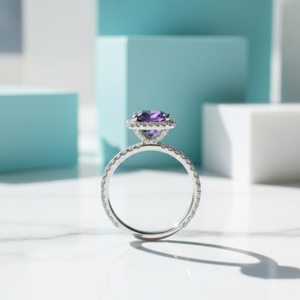 3.50 ct Cushion Cut Diamond Halo Engagement Ring-Evani Naomi Jewelry