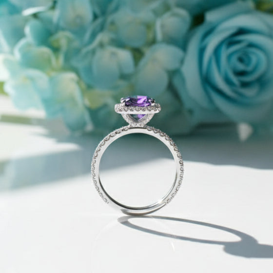 3.50 ct Cushion Cut Diamond Halo Engagement Ring-Evani Naomi Jewelry