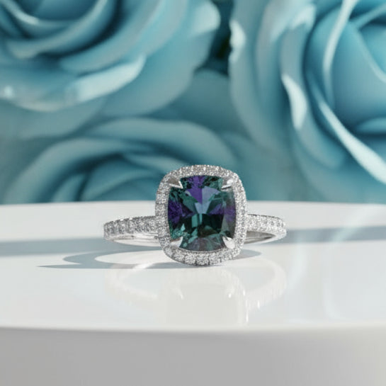 3.50 ct Cushion Cut Diamond Halo Engagement Ring-Evani Naomi Jewelry