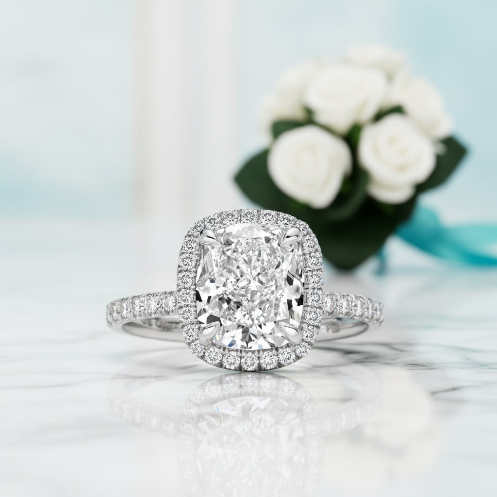 3.50 ct Cushion Cut Alexandrite Halo Engagement Ring-Evani Jewelry
