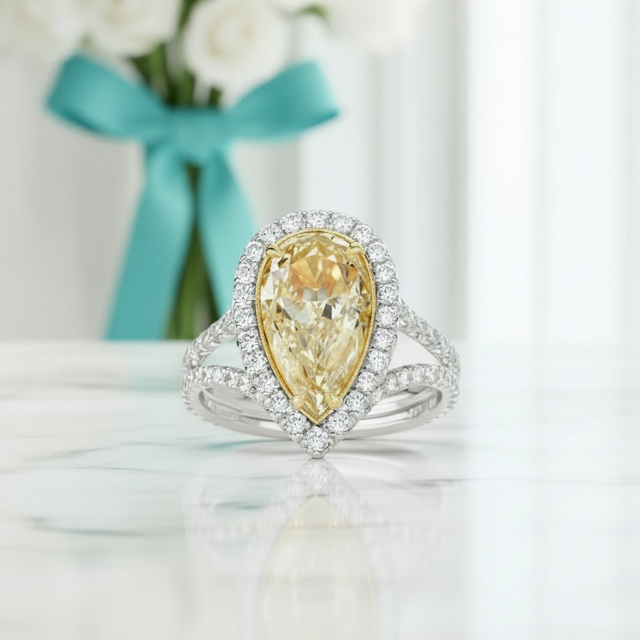 3.50 ct Fancy Topaz Pear Shaped Diamond 14k White Gold Engagement Ring-Evani Jewelry