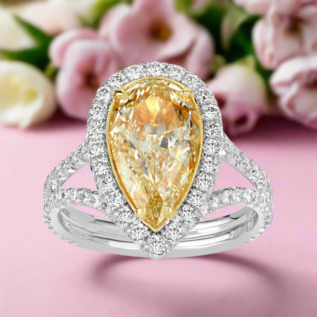 3.50 ct Fancy Light Yellow Pear Shaped Diamond 14k White Gold Engagement Ring-Evani Naomi Jewelry