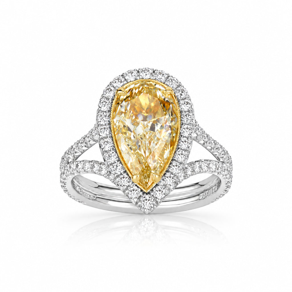 3.50 ct Fancy Topaz Pear Shaped Diamond 14k White Gold Engagement Ring-Evani Jewelry
