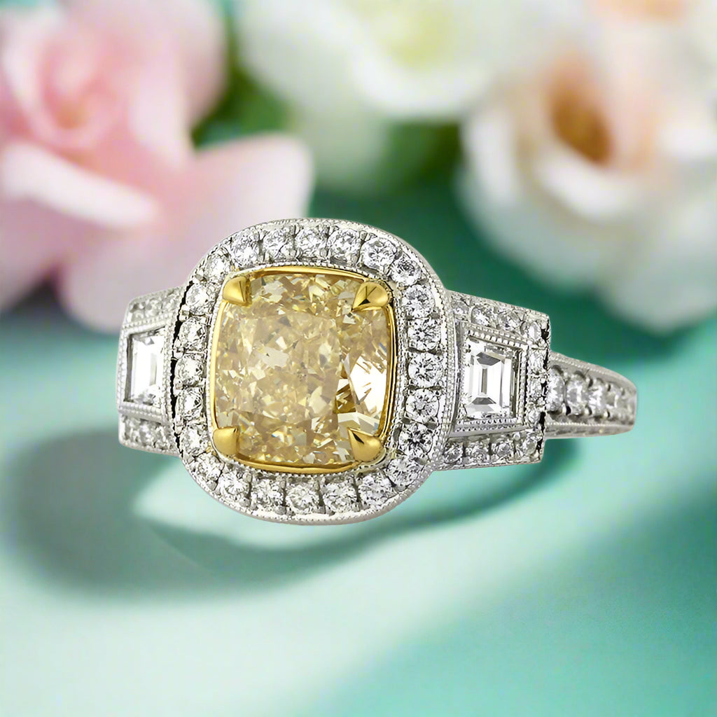 3.50 ct Fancy Yellow Cushion Cut Diamond Engagement Ring-Evani Naomi Jewelry