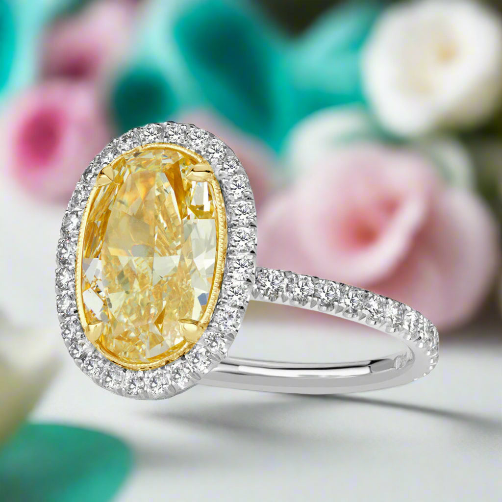 3.50 ct Yellow Oval Cut Diamond 14k White Gold Engagement Ring-Evani Naomi Jewelry