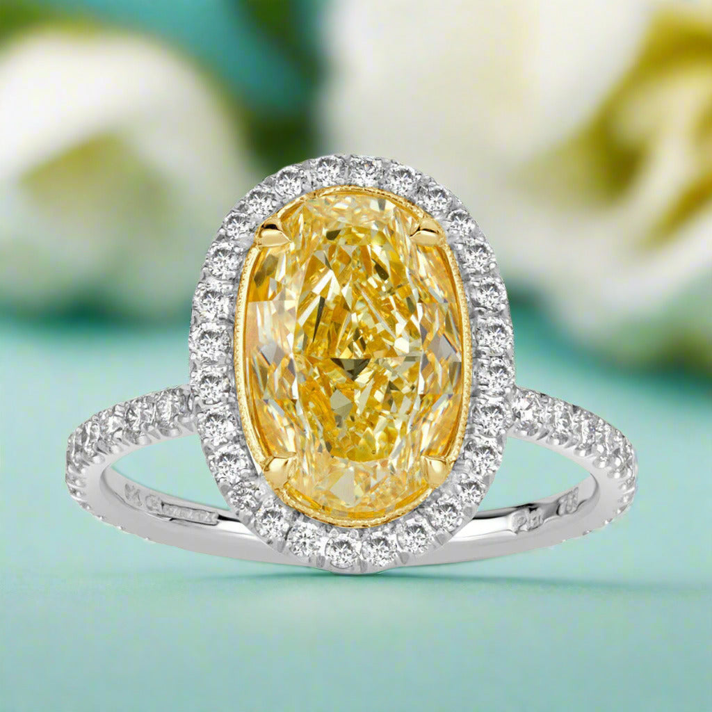 3.50 ct Yellow Oval Cut Diamond 14k White Gold Engagement Ring-Evani Naomi Jewelry