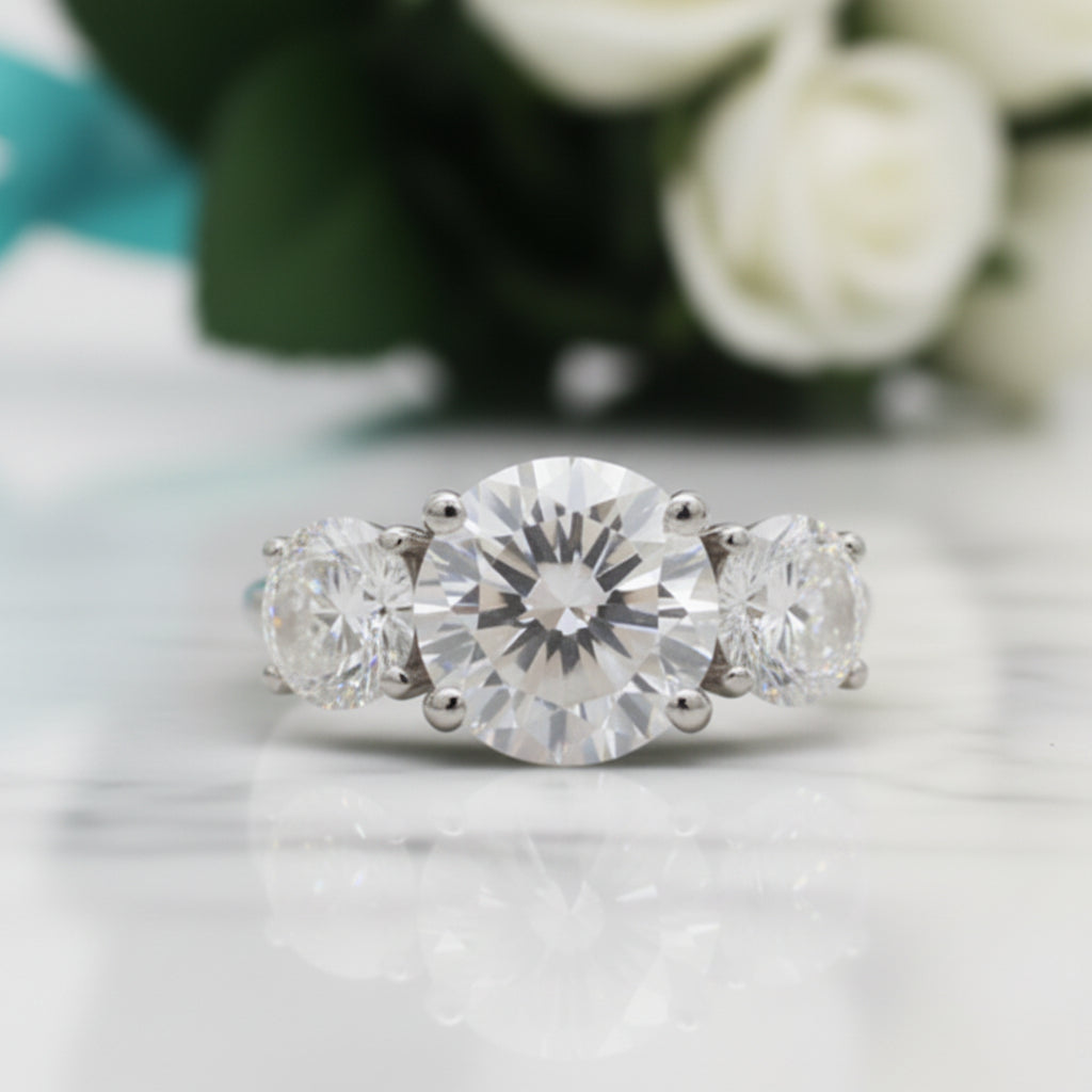 3.6ct 8mm Round Cut Diamond Three Halo Engagement Ring-Evani Jewelry