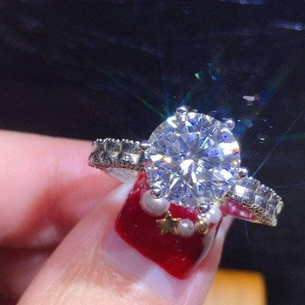 3ct Perfect Round Cut Diamond Square Arm Engagement Ring-Evani Naomi Jewelry