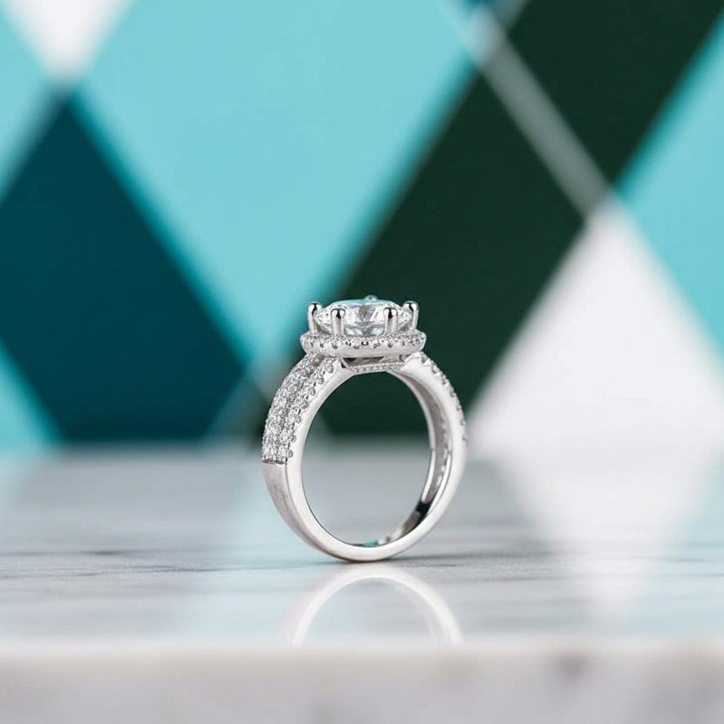 3ct Round Brilliant Cut Diamond Halo Engagement Ring-Evani Jewelry