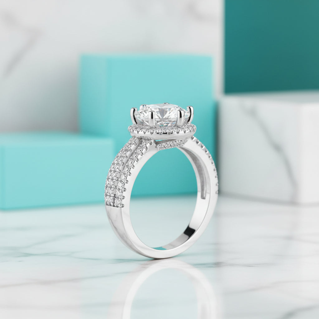 3ct Round Brilliant Cut Diamond Halo Engagement Ring-Evani Jewelry