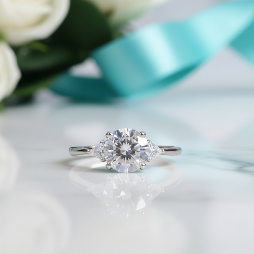 3ct Round Cut Crackling Diamond Engagement Ring-Evani Jewelry