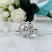 3ct Round Cut Crackling Diamond Flower Halo Engagement Ring-Evani Jewelry