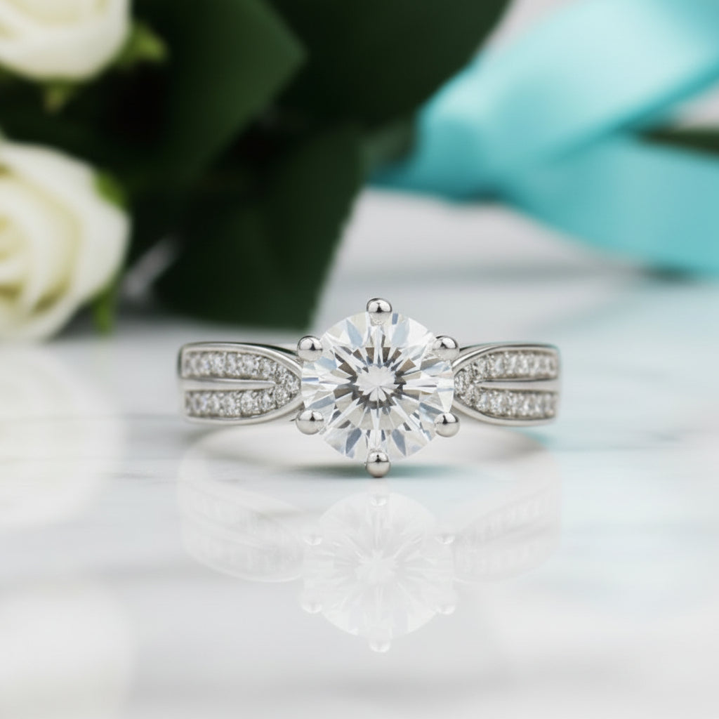 3ct Round Diamond Wedding Ring-Evani Jewelry