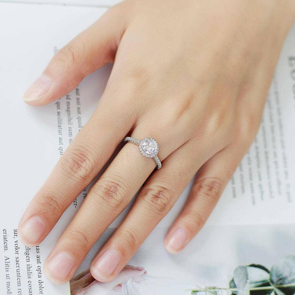 4 Prong 1.00 ct Round Halo Diamond Engagement Ring-Evani Jewelry