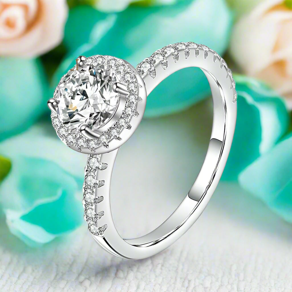 4 Prong 1.00 ct Round Halo Diamond Engagement Ring-Evani Jewelry
