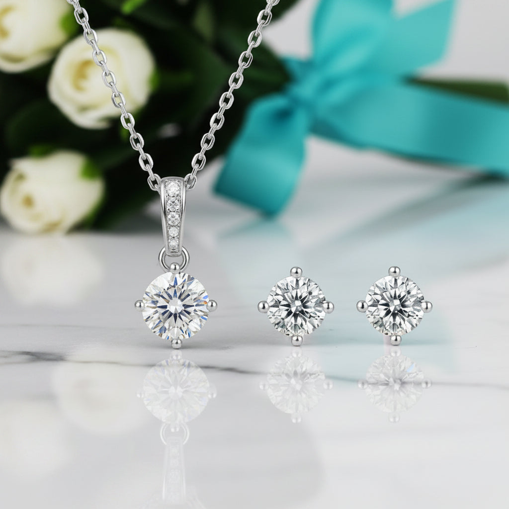 4-Prong Round Diamond Solitaire Jewelry Set-Evani Jewelry