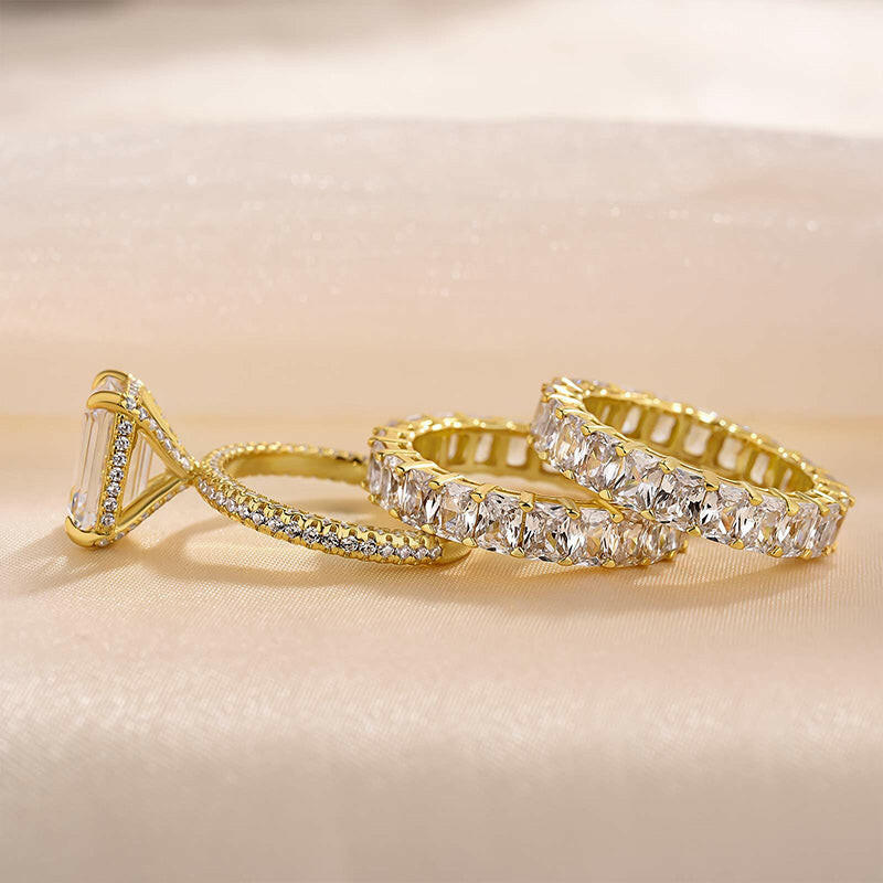 4.0 Ct Emerald Cut 3PC Wedding Set-Evani Naomi Jewelry