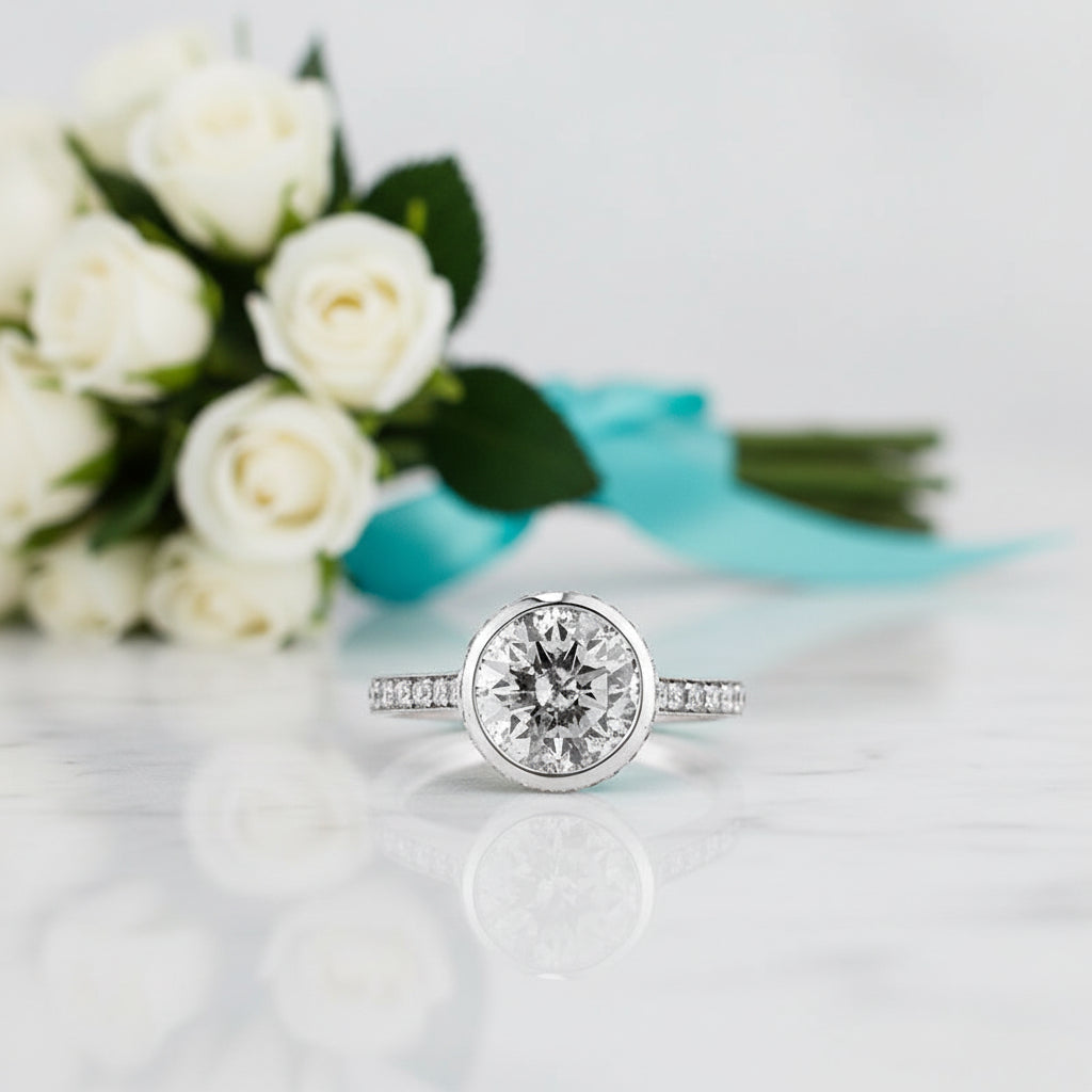 4.0 ct Round Brilliant Cut Diamond 14K White Gold Engagement Ring-Evani Jewelry