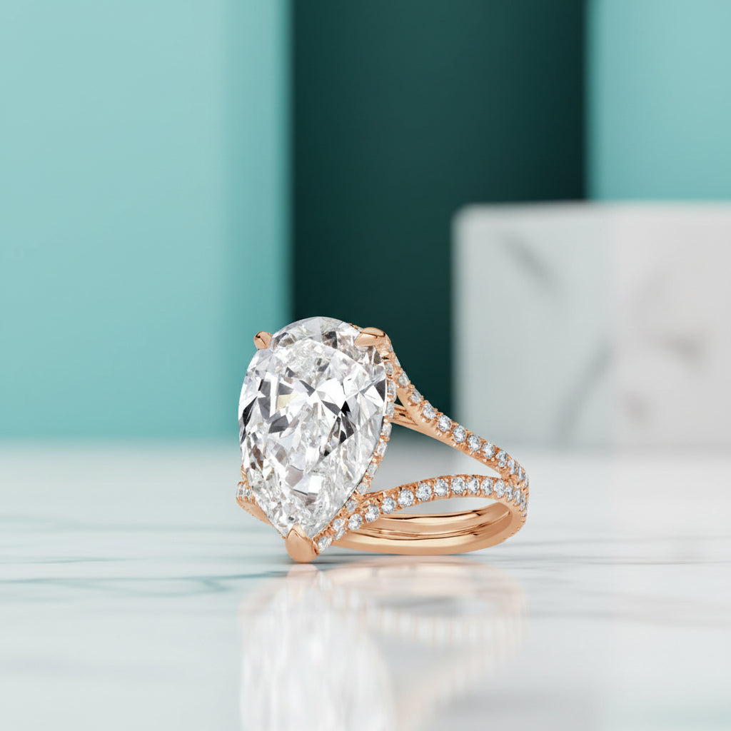 4.50 ct Pear Shaped Diamond 14k Rose Gold Engagement Ring-Evani Jewelry