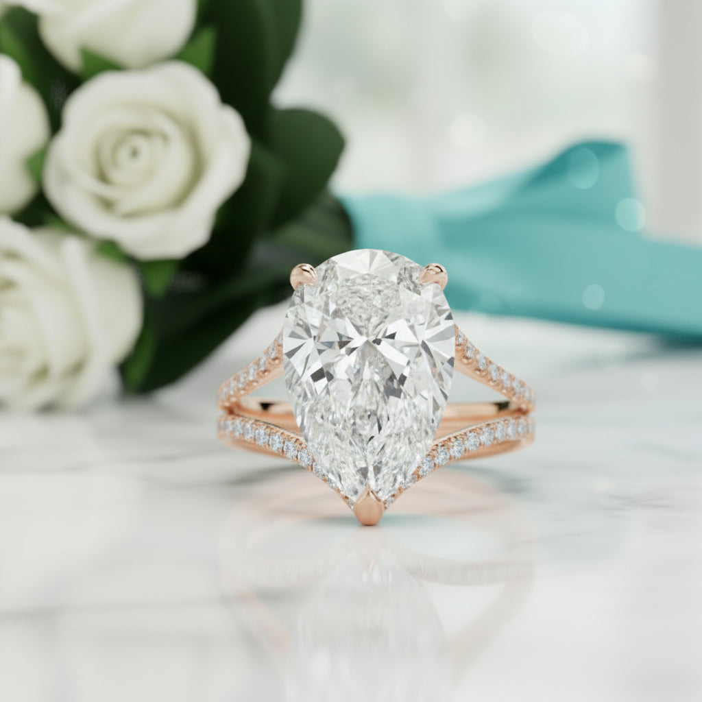 4.50 ct Pear Shaped Diamond 14k Rose Gold Engagement Ring-Evani Jewelry