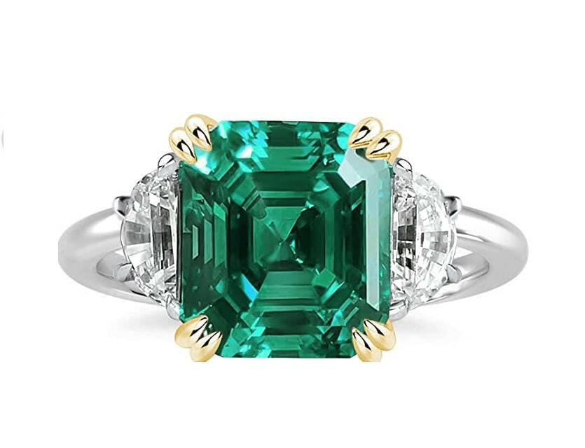 4.5ct Asscher Cut Diamond Three Stone Engagement Ring-Evani Jewelry