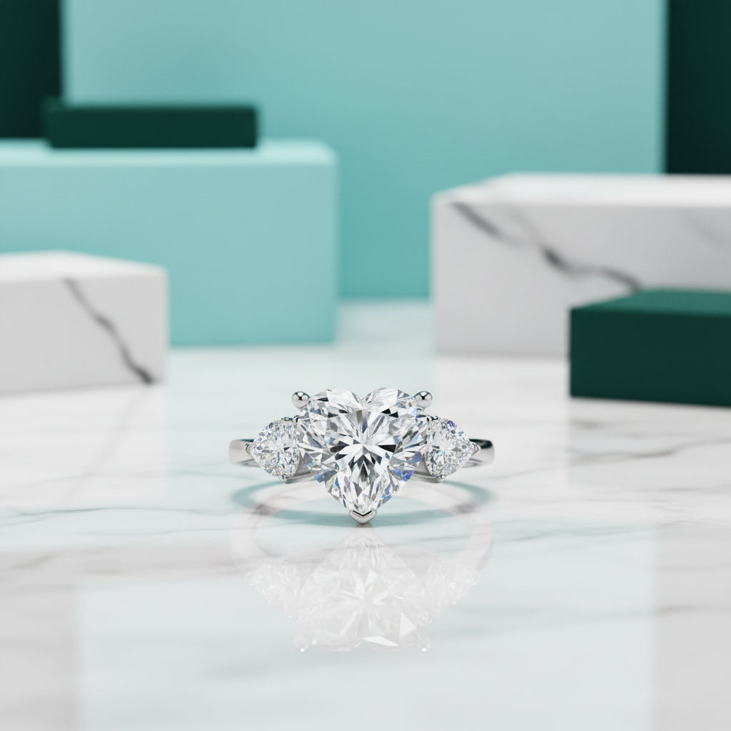 4.90 Ct Heart Cut Three Stone Diamond Engagement Ring-Evani Jewelry