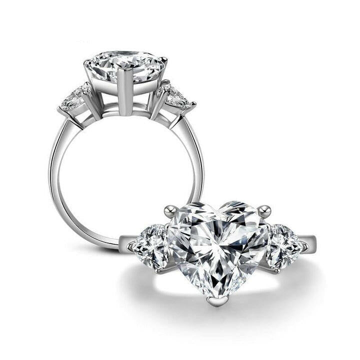 4.90 Ct Heart Cut Three Stone Diamond Engagement Ring-Evani Naomi Jewelry