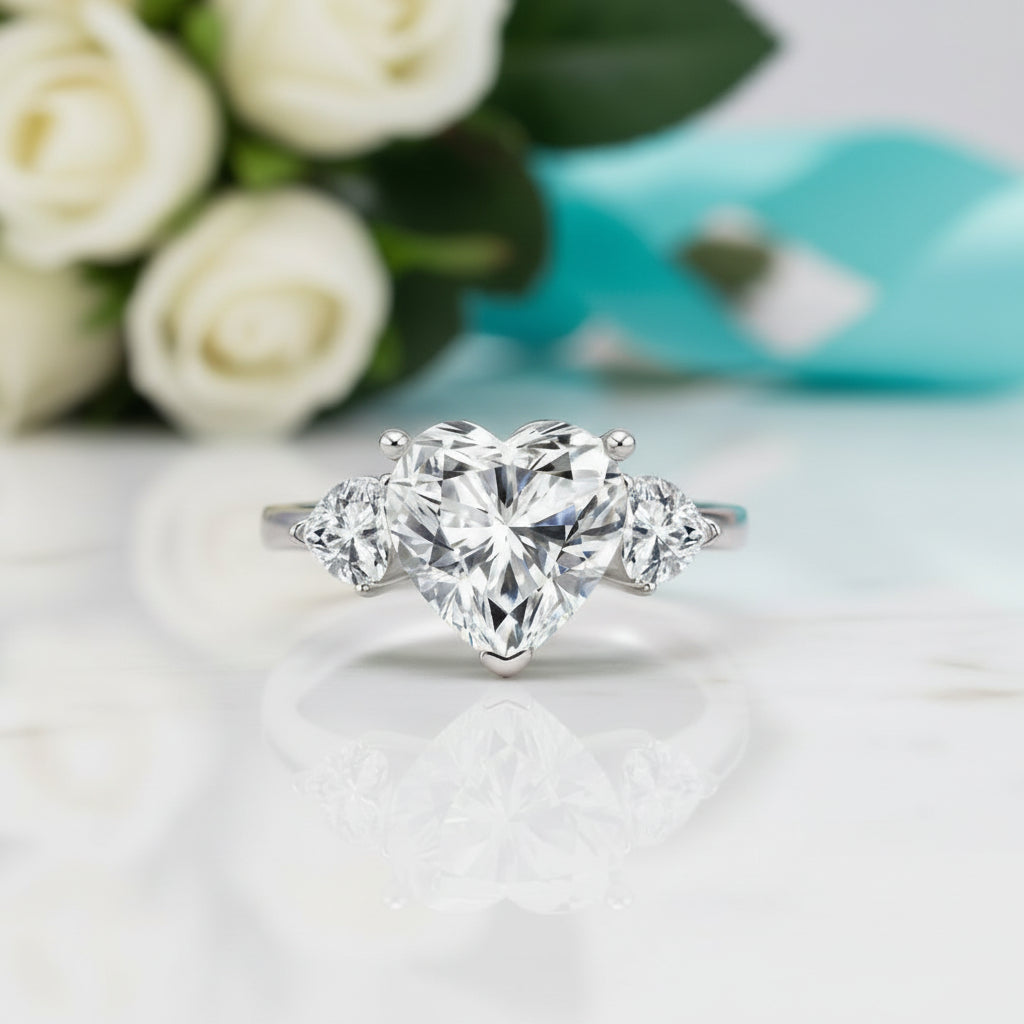 4.90 Ct Heart Cut Three Stone Diamond Engagement Ring-Evani Jewelry