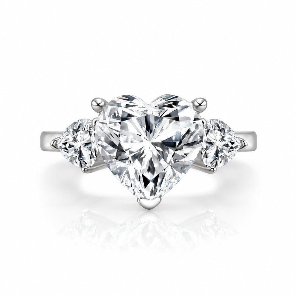 4.90 Ct Heart Cut Three Stone Diamond Option Engagement Ring