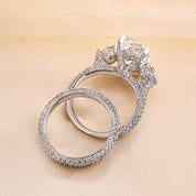 5.0 Ct Radiant Cut & Heart Cut Three Stone Wedding Set-Evani Naomi Jewelry