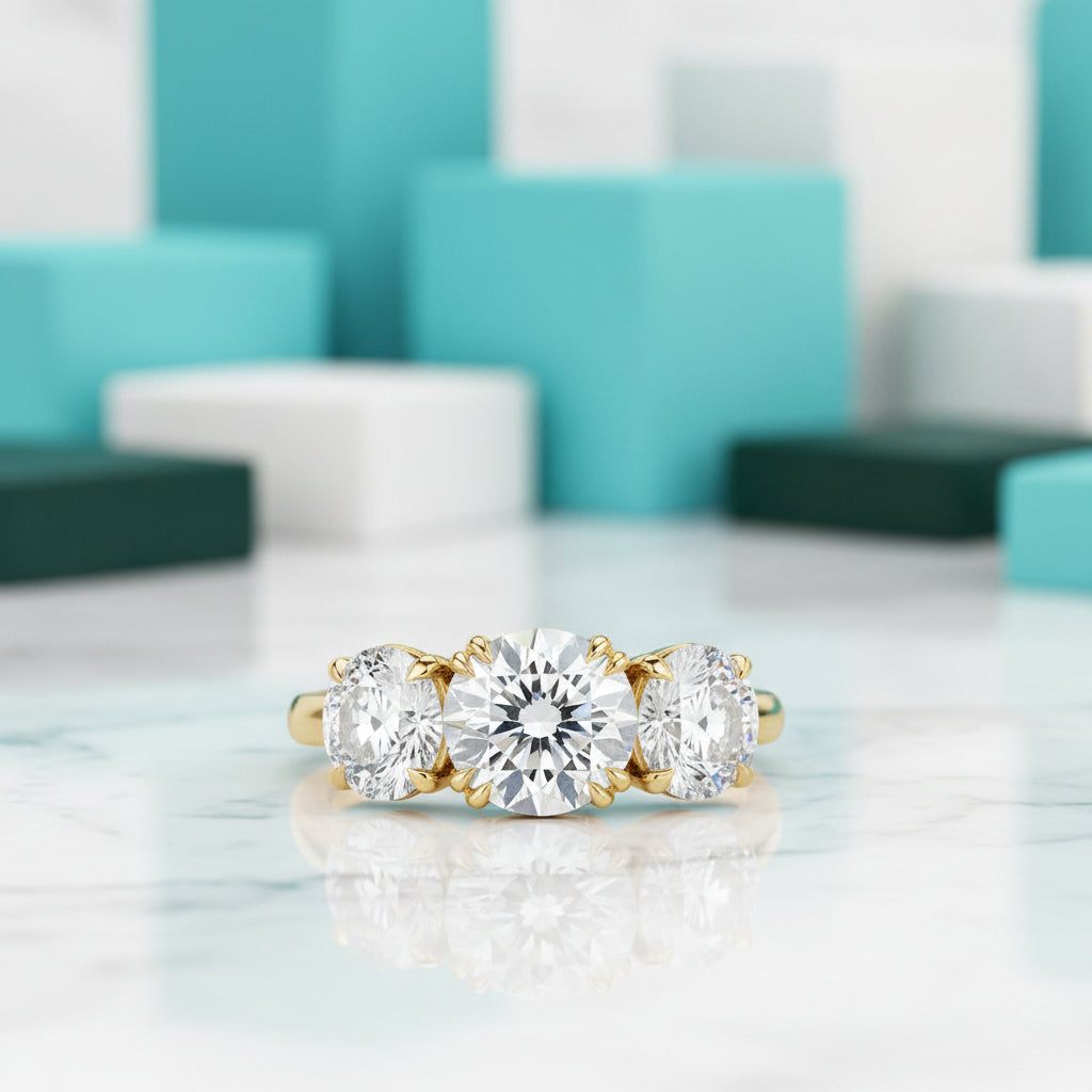 5.00 ct Old European Cut Three Diamond Engagement Ring-Evani Jewelry