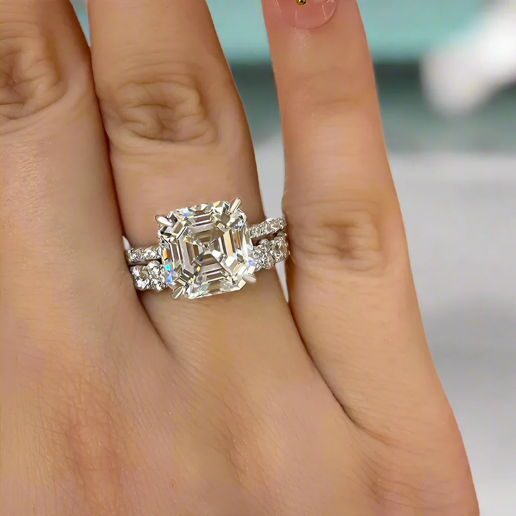 5.5 Ct Asscher Cut White Gold Wedding Set-Evani Naomi Jewelry