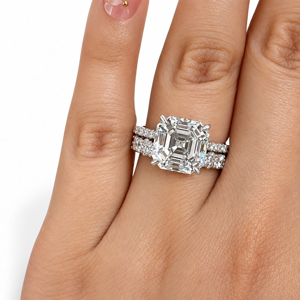 5.5 Ct Asscher Cut White Gold Wedding Set-Evani Jewelry