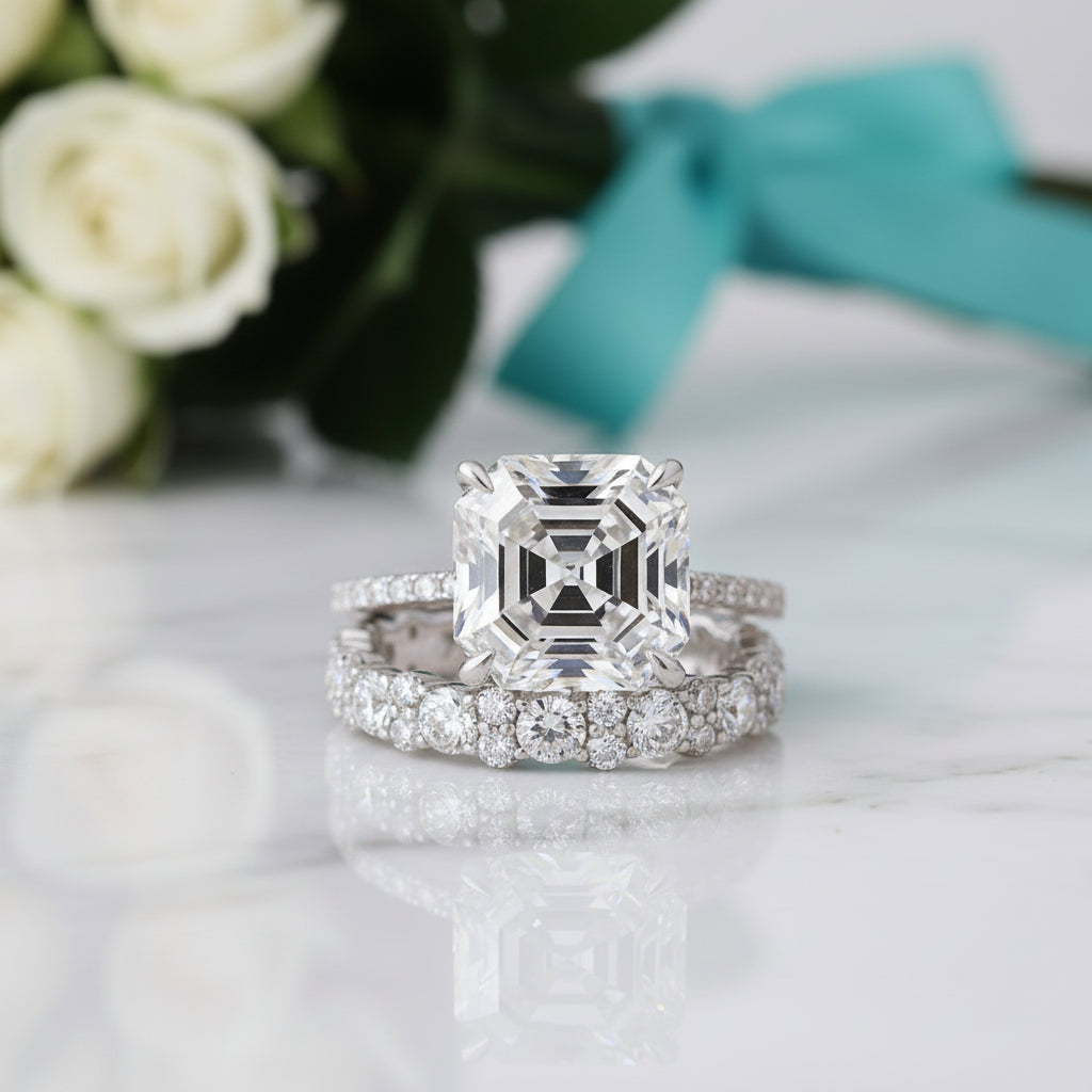 5.5 Ct Asscher Cut White Gold Wedding Set-Evani Jewelry