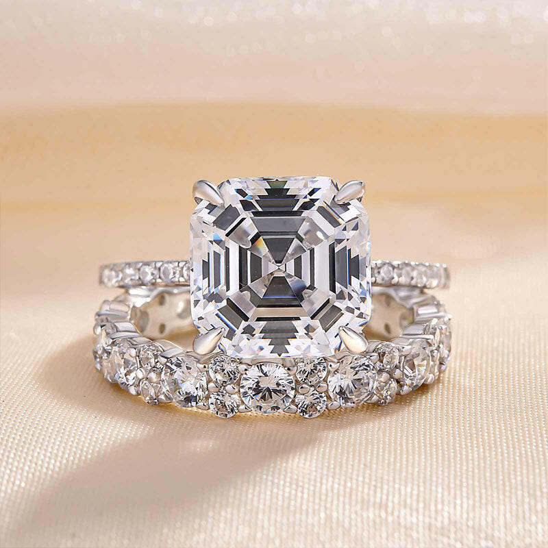 5.5 Ct Asscher Cut White Gold Wedding Set-Evani Naomi Jewelry