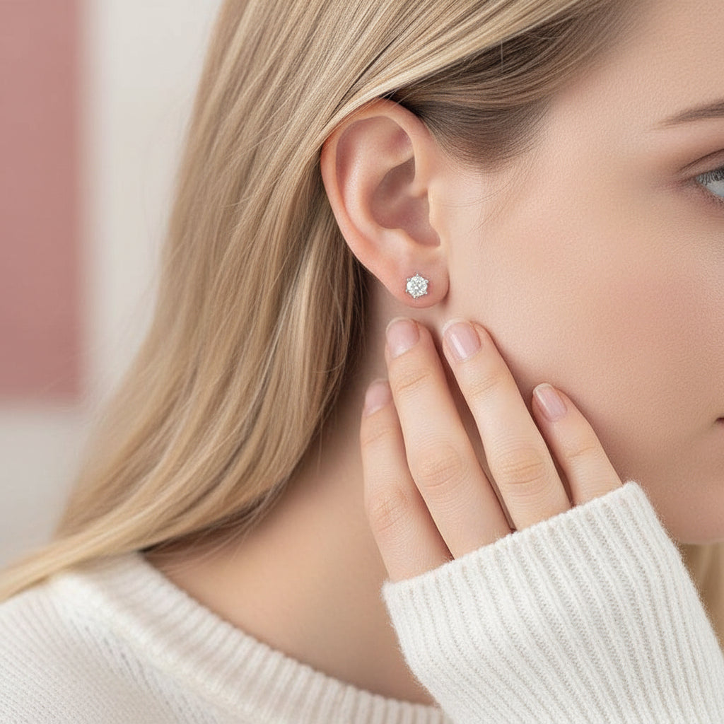 6 Claws Round 2.0 ct Diamond Stud Earrings-Evani Jewelry