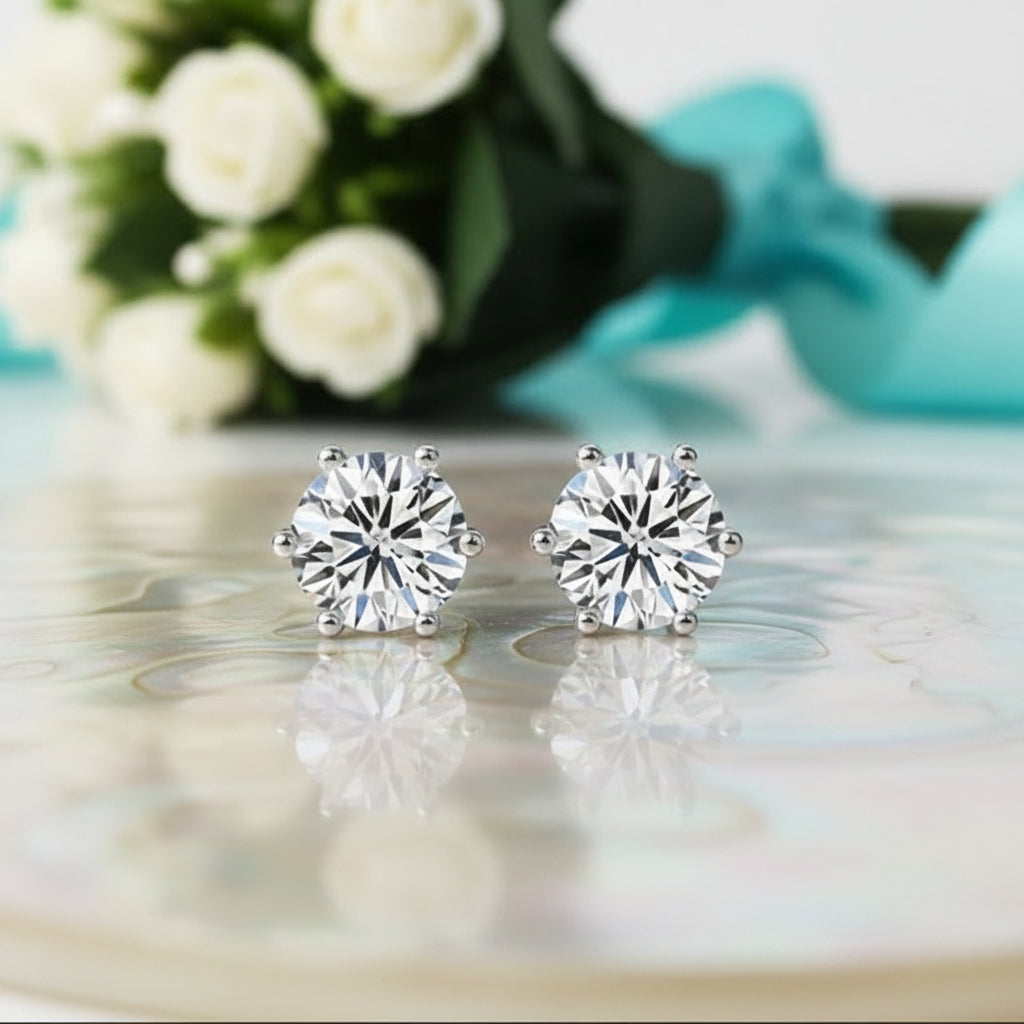 6 Claws Round 2.0 ct Diamond Stud Earrings-Evani Jewelry