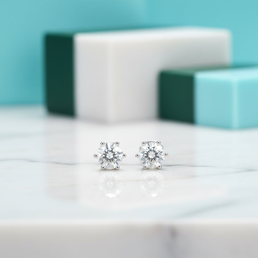 6 Claws Round 2.0 ct Diamond Stud Earrings-Evani Jewelry