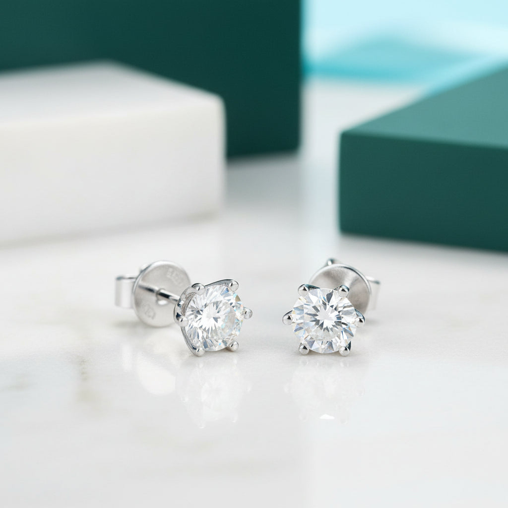 6 Claws Round 2.0 ct Diamond Stud Earrings-Evani Jewelry