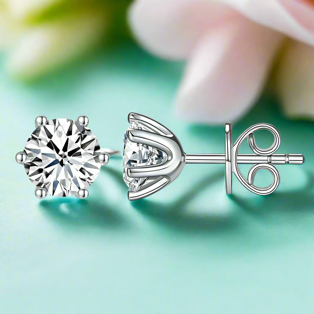 6 Claws Round 2.0 ct Diamond Stud Earrings-Evani Jewelry