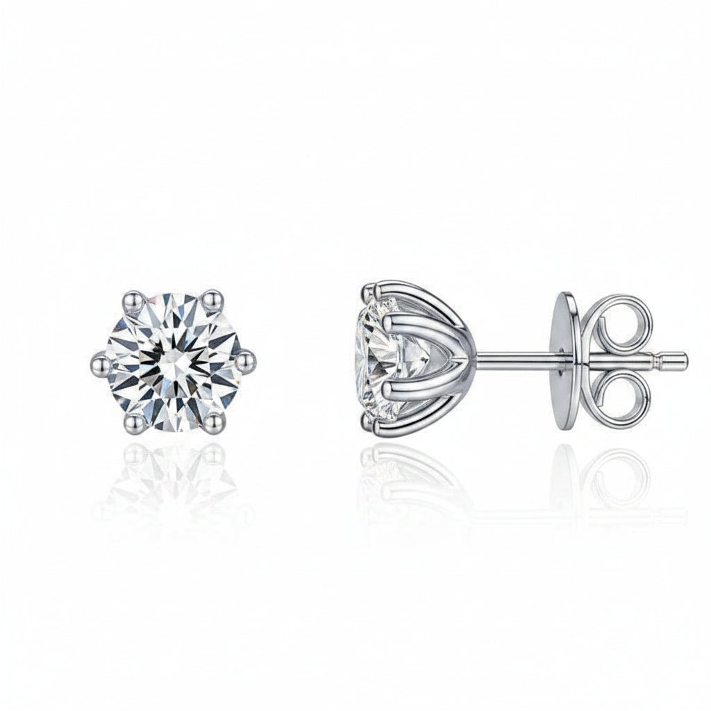6 Claws Round 2.0 ct Diamond Stud Earrings-Evani Jewelry