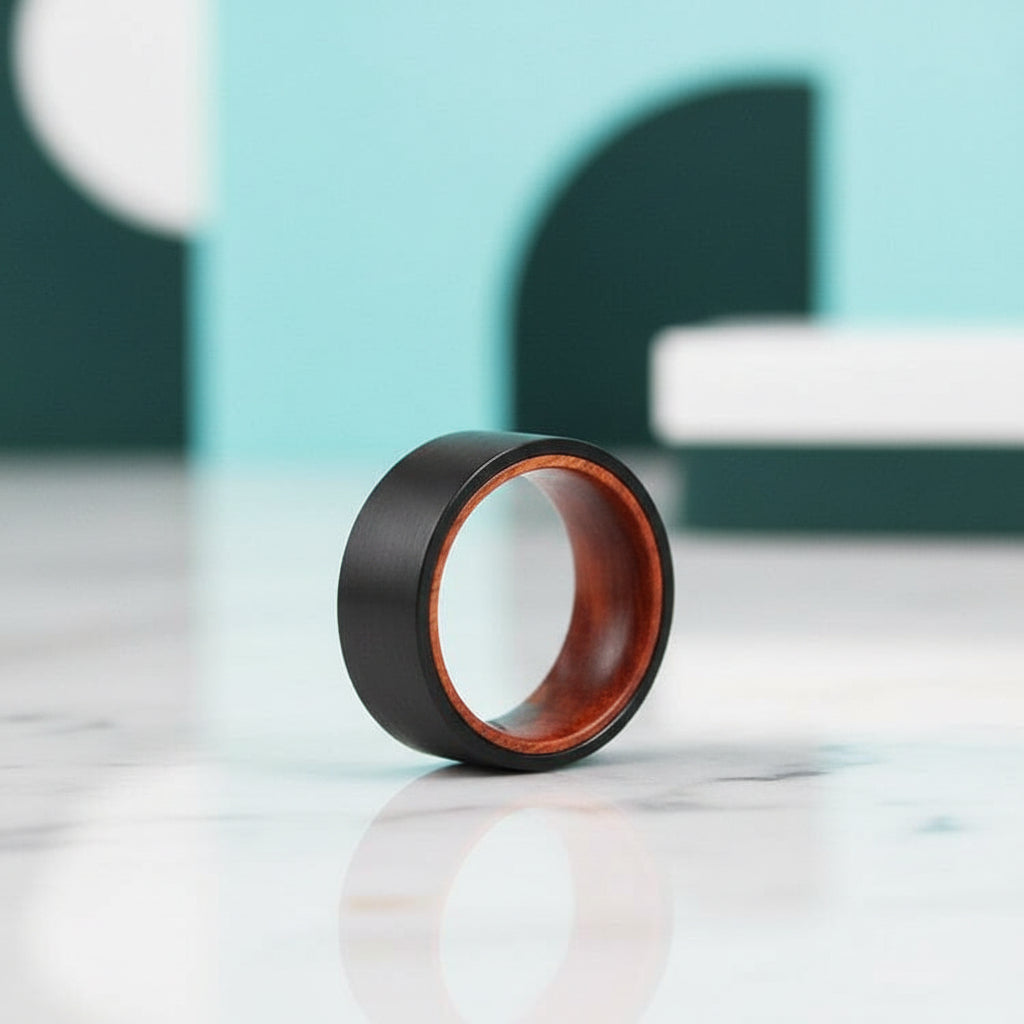 8mm Black Tungsten Band with Wooden Inner Shank-Evani Jewelry