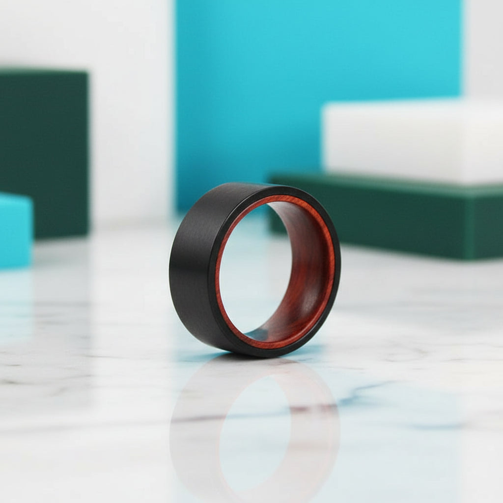8mm Black Tungsten Band with Wooden Inner Shank-Evani Jewelry