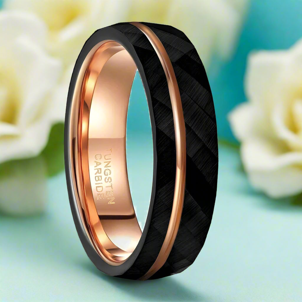 8mm Black Tungsten Wedding Band with Thin Line-Evani Naomi Jewelry