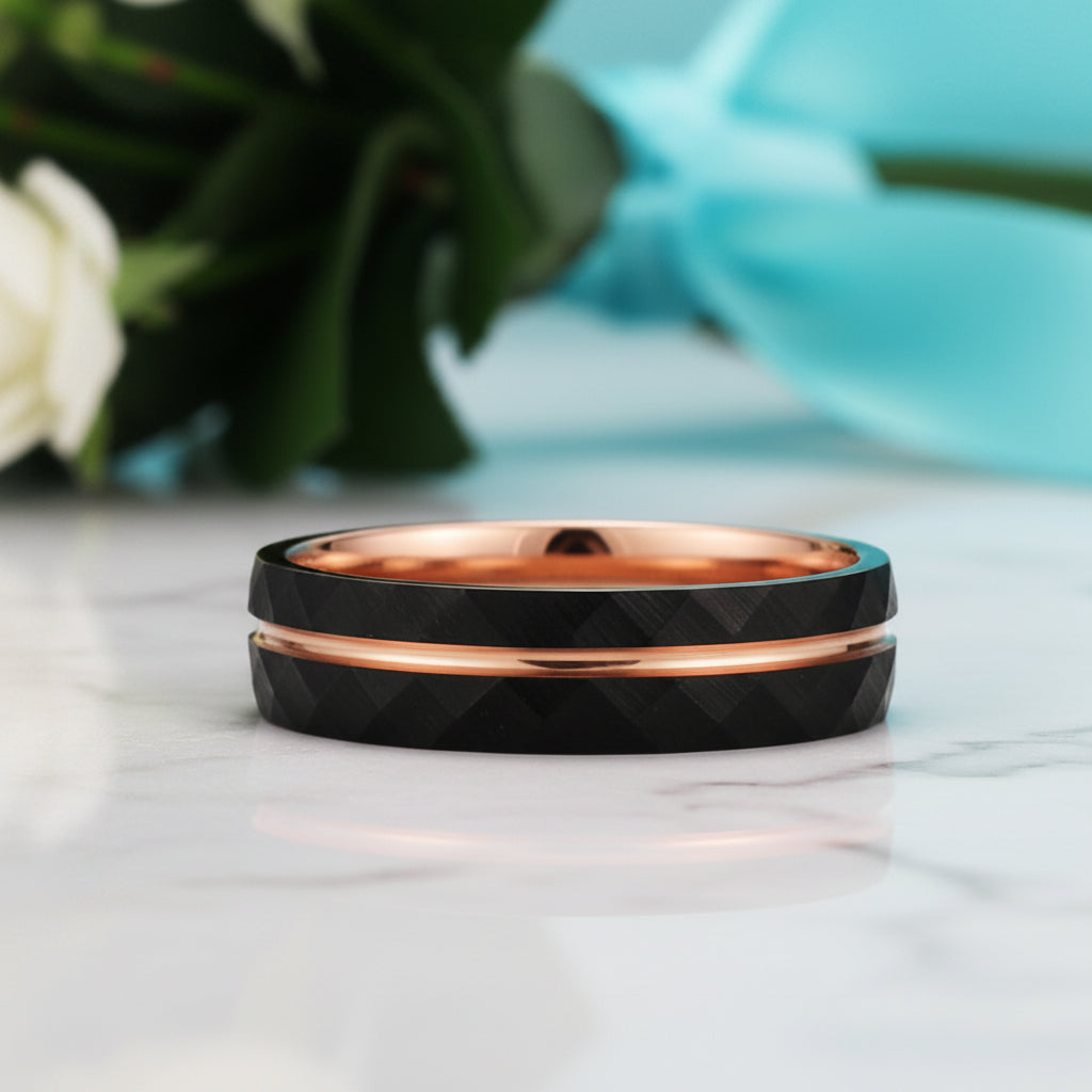8mm Black Tungsten Wedding Band with Thin Line-Evani Jewelry