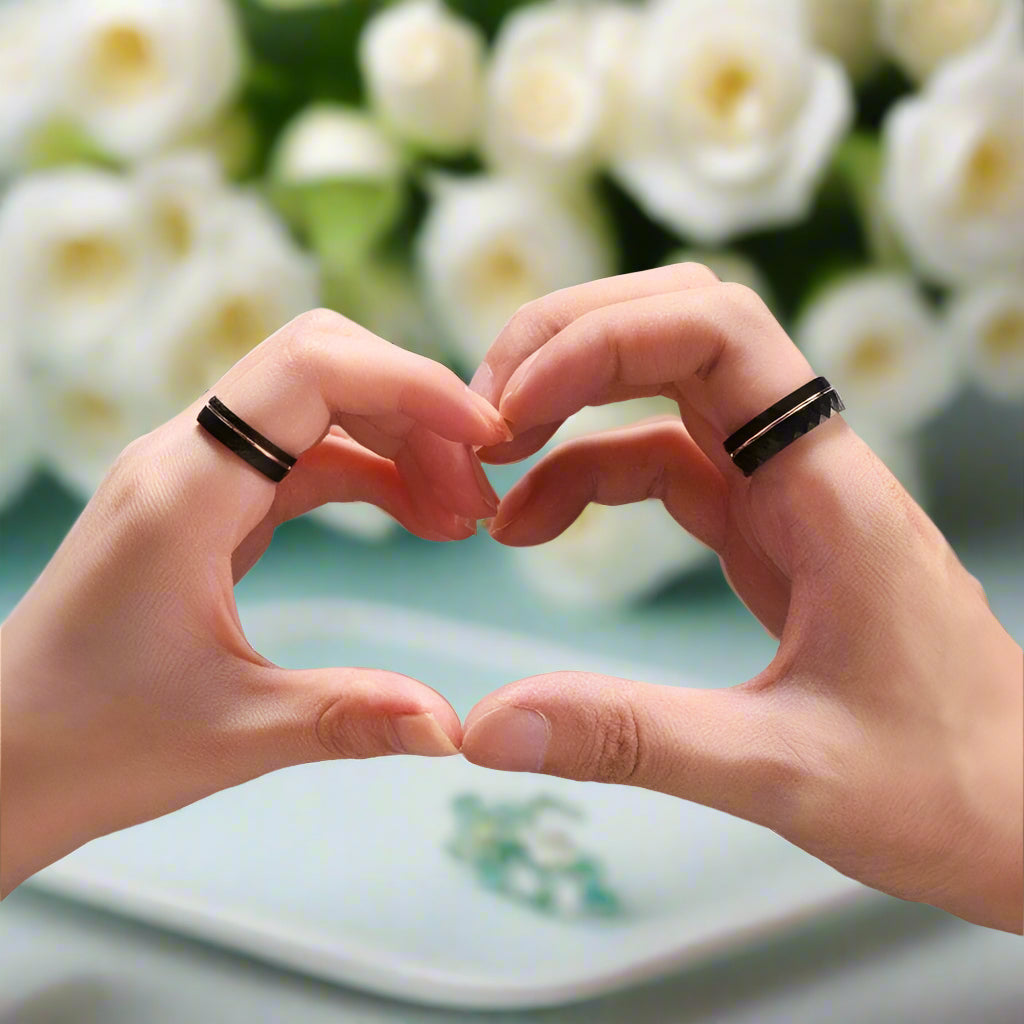8mm Black Tungsten Wedding Band with Thin Line-Evani Naomi Jewelry